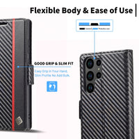 LC.IMEEKE Samsung Galaxy Carbon Fiber Pattern Leather Phone Case