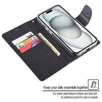 GOOSPERY Apple iPhone 15 Canvas Texture Wallet Phone Case